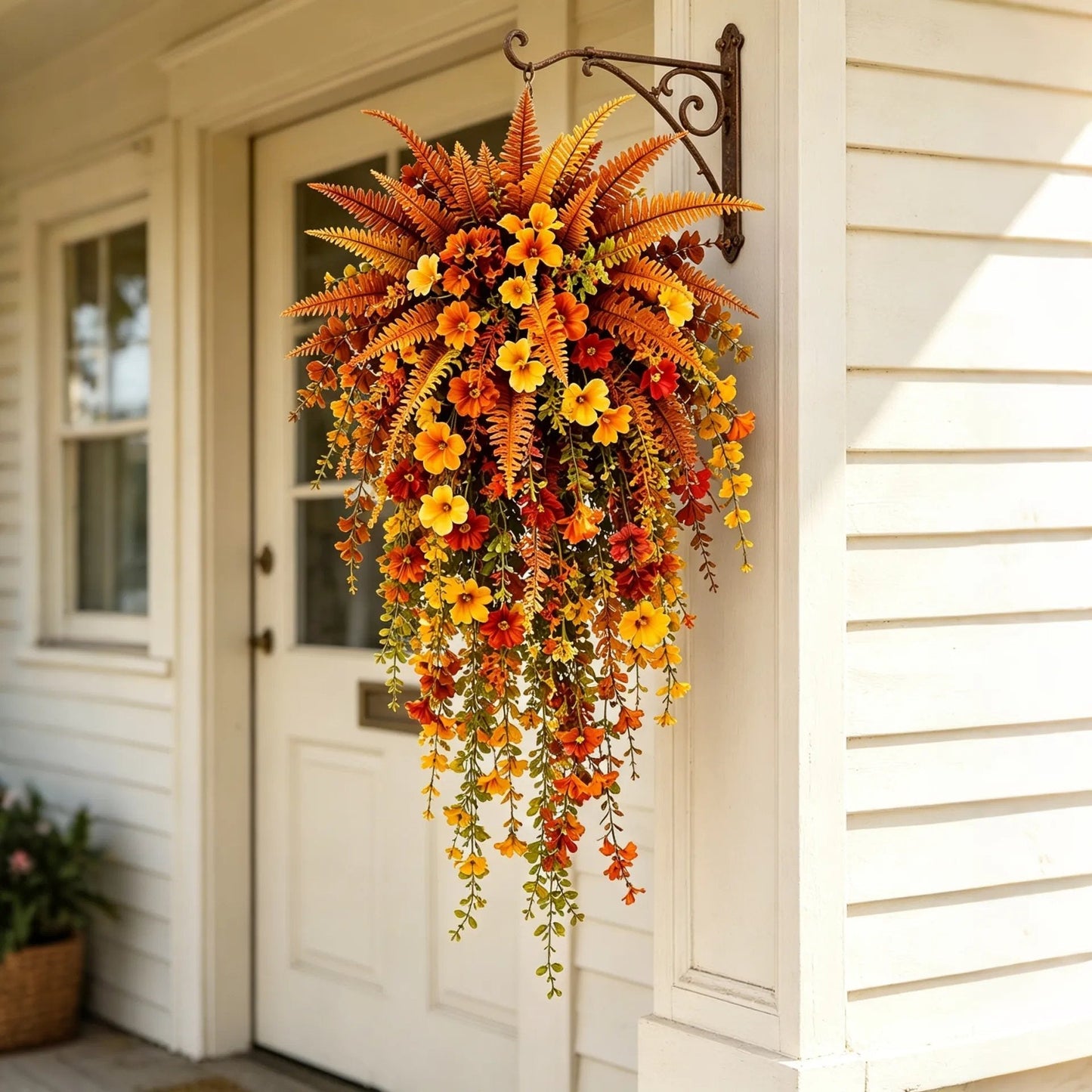 ๐๐ ARTIFICIAL FALL HARVEST HANGING BASKET - AUTUMN PORCH & DOOR DECORATION
