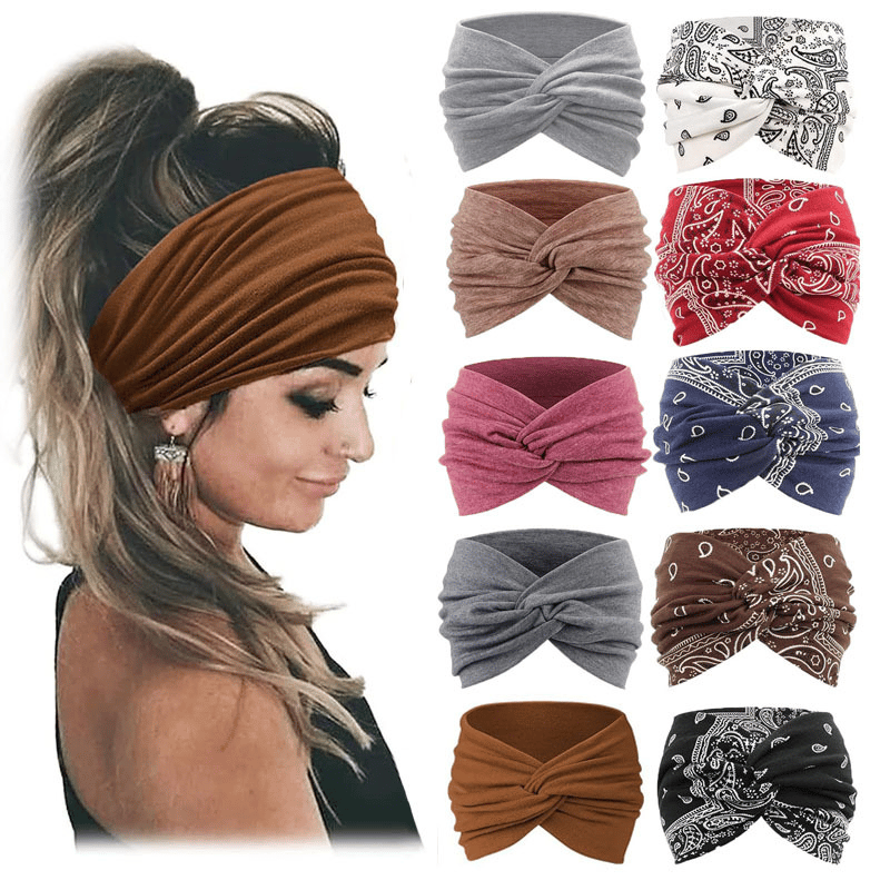 10 Pack Wide Knotted Turban Headbands for Women