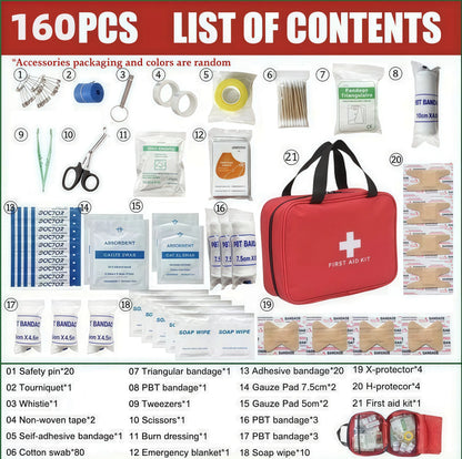 🆘160Piece Waterproof First Aid Kit for Emergencies