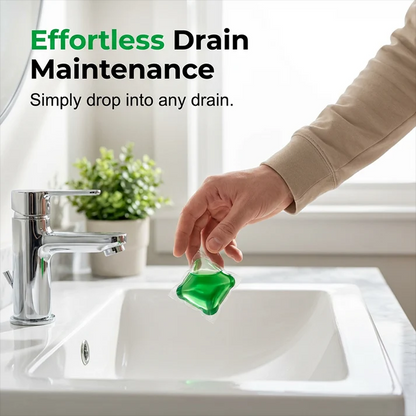 Bio-Enzyme Drain Pods — Neutralizes odors at the source. Instant freshness, zero harsh chemicals.