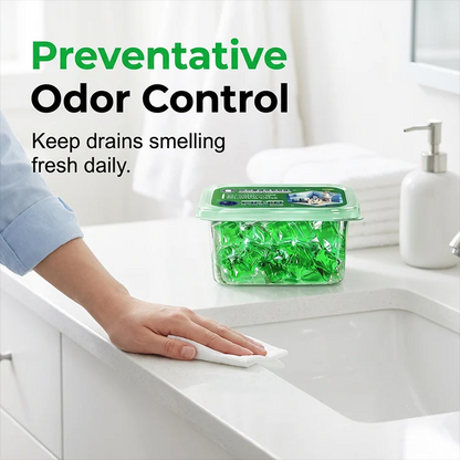 Bio-Enzyme Drain Pods — Neutralizes odors at the source. Instant freshness, zero harsh chemicals.