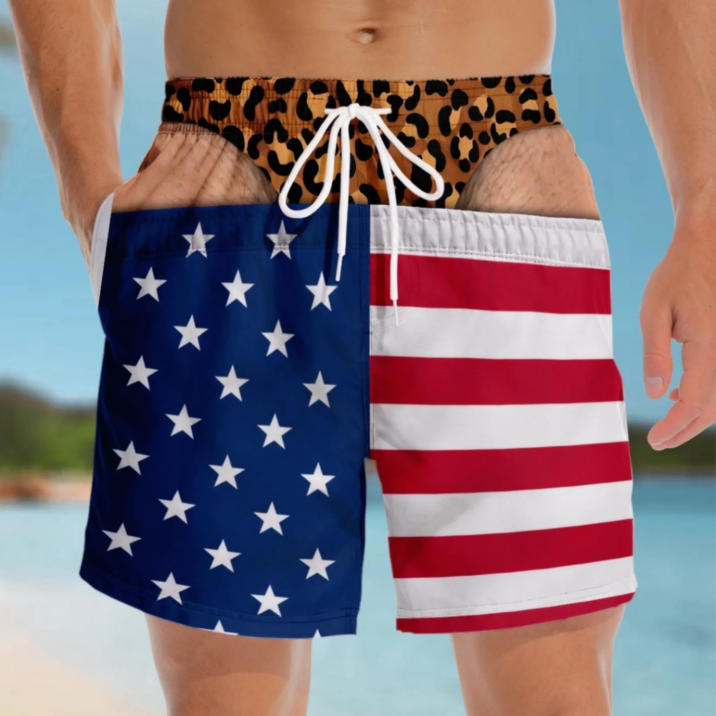 Custom Funny Patriotic Men Swim Trunks