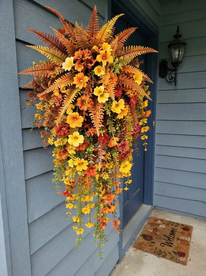 🍂🍁 ARTIFICIAL FALL HARVEST HANGING BASKET - AUTUMN PORCH & DOOR DECORATION