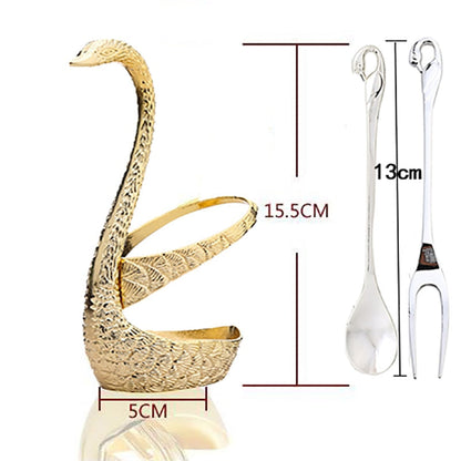 7pcs Swan Base Holder Fruit Forks Set Salad Dessert Tools Tableware
