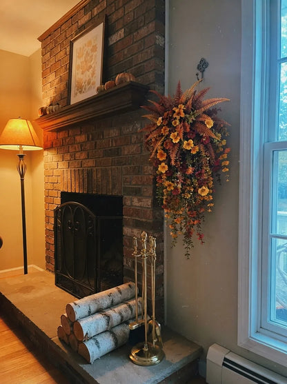 🍂🍁 ARTIFICIAL FALL HARVEST HANGING BASKET - AUTUMN PORCH & DOOR DECORATION