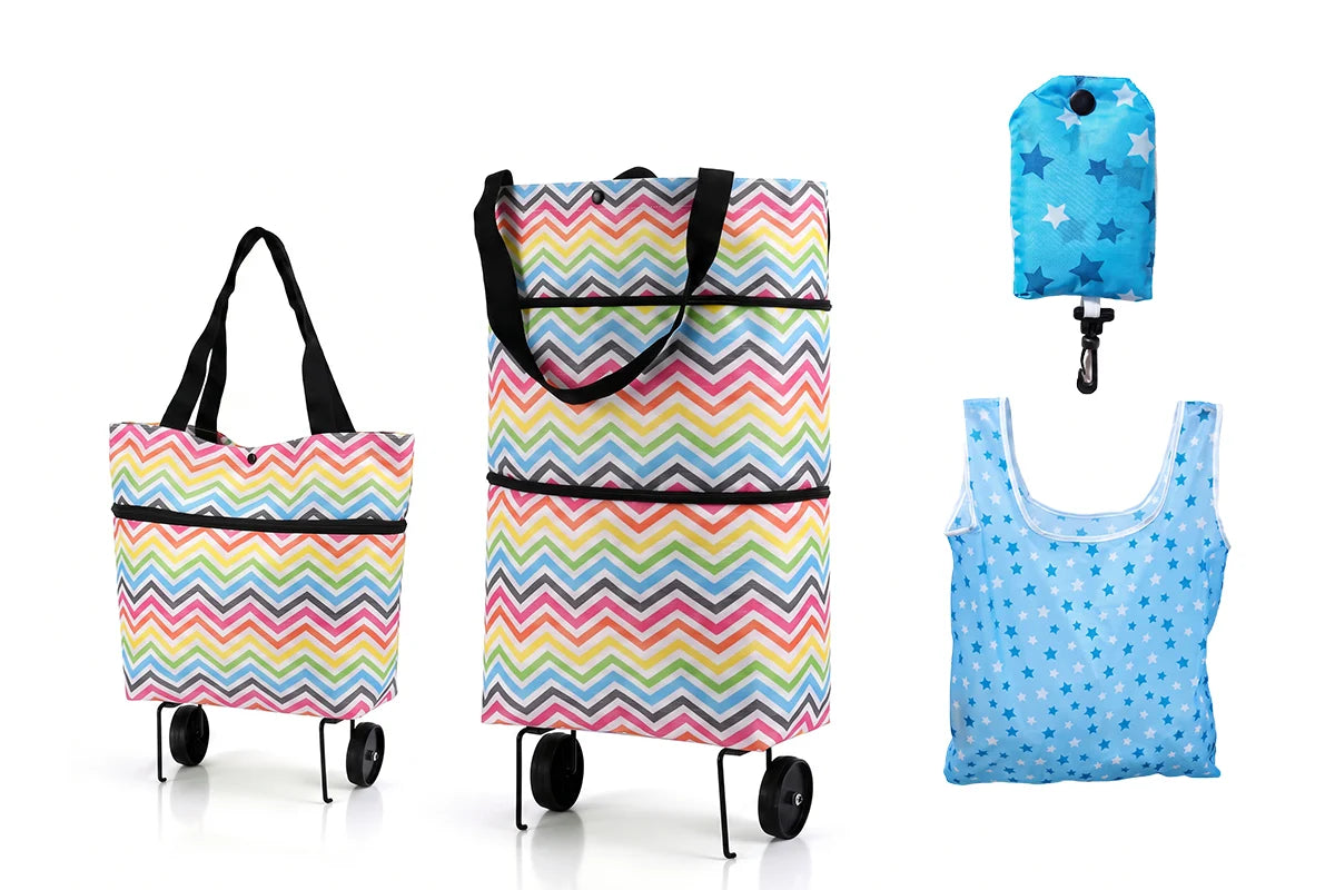 🛍️ 2-in-1 Foldable Shopping Cart – Carry More, Roll Easier