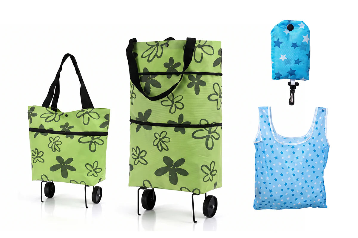 🛍️ 2-in-1 Foldable Shopping Cart – Carry More, Roll Easier