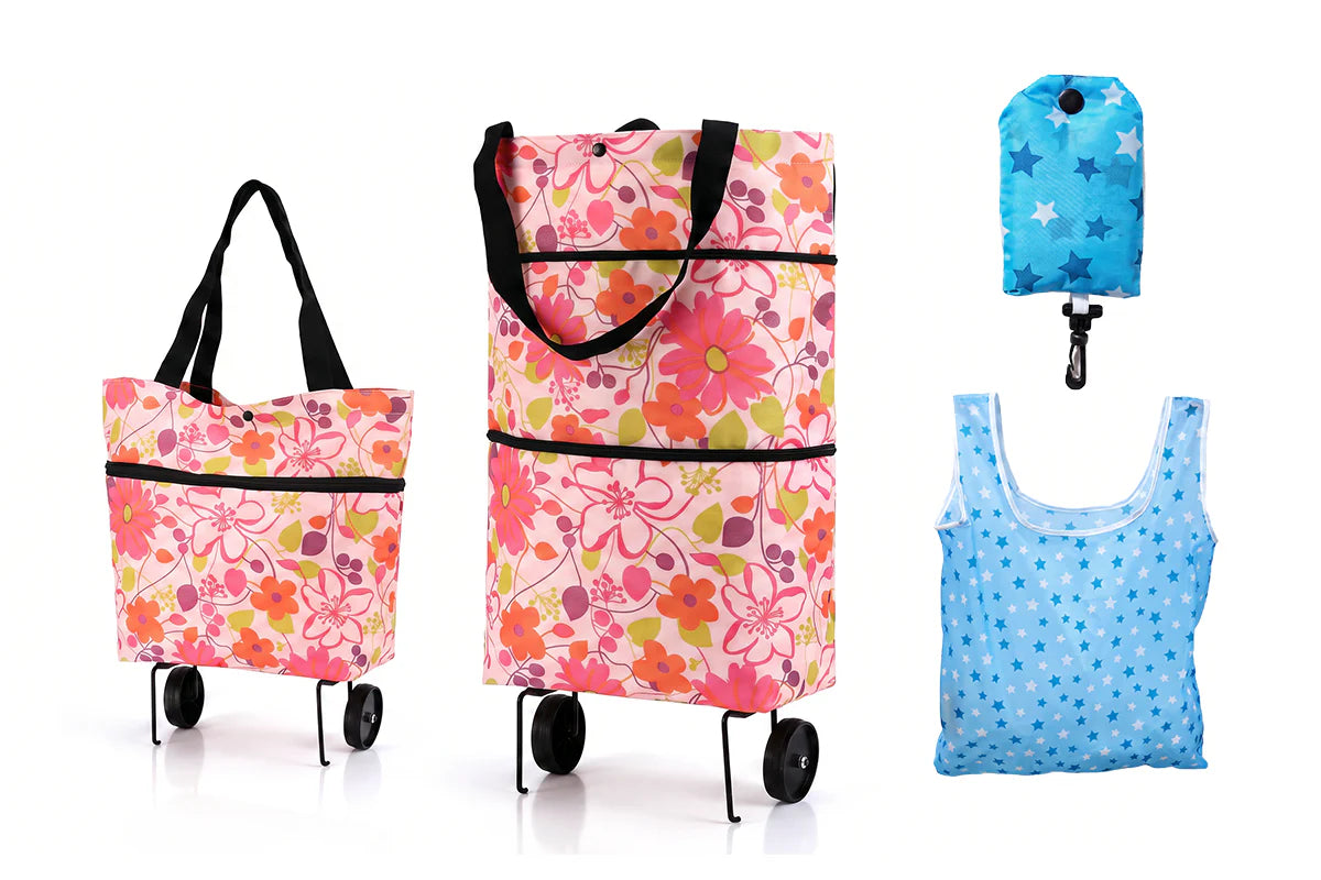 🛍️ 2-in-1 Foldable Shopping Cart – Carry More, Roll Easier