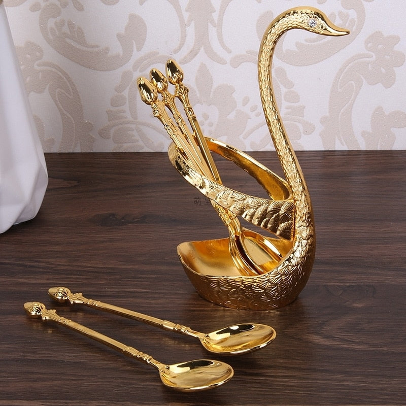 7pcs Swan Base Holder Fruit Forks Set Salad Dessert Tools Tableware